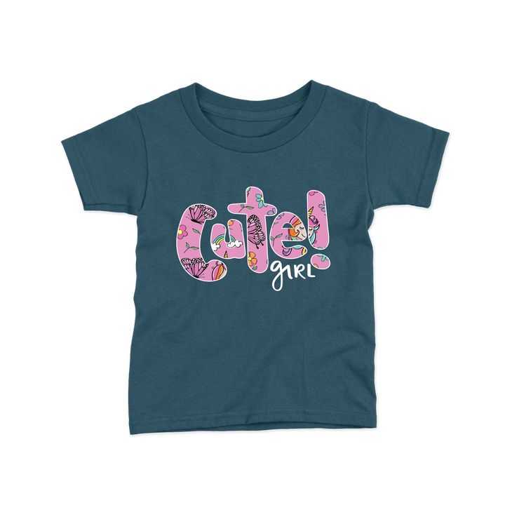 Cute girl print dark teal color kids tshirt image 