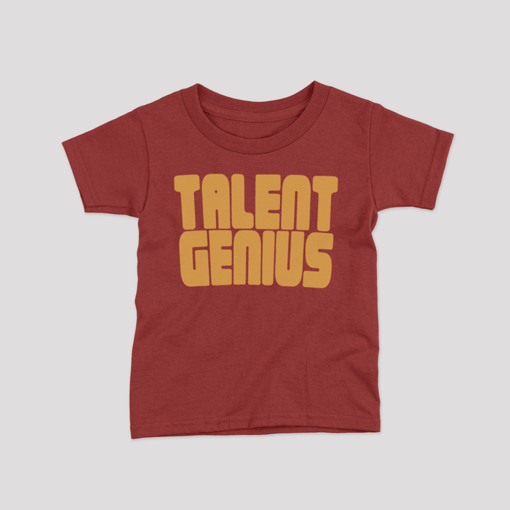maroon color talent genius print kids tshirt 